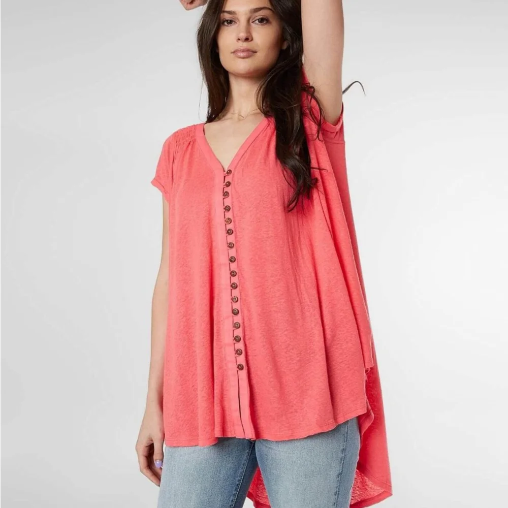 Free People Highland button blouse azalea pink top tee women's size XS